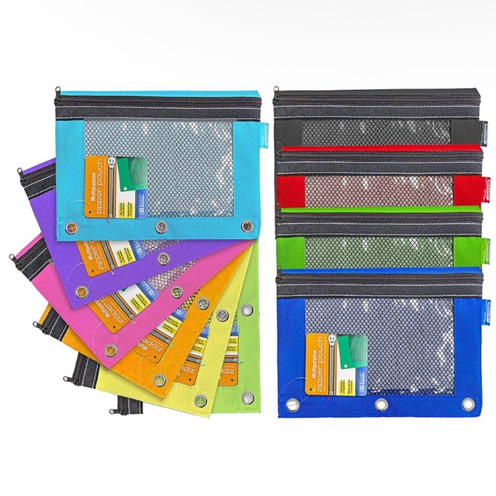 📚 BAZIC 3-Ring Pencil Pouches – Pack of 10 | Assorted Colors ✨ | NWT